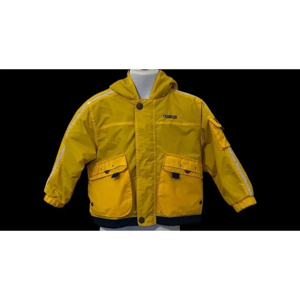 Oshkosh B'gash Genuine Puffer Coat Size 24M Yellow Full Zip Fleece Lined Hooded